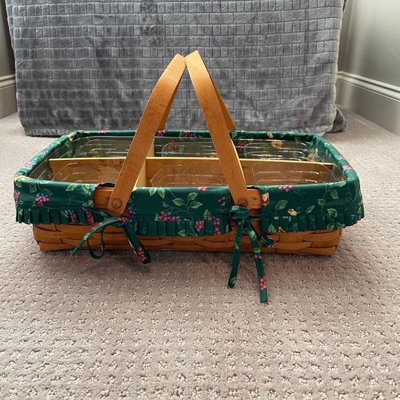 Longaberger Medium Classic Gathering Basket w/ Emerald Vine liner & 7 dividers